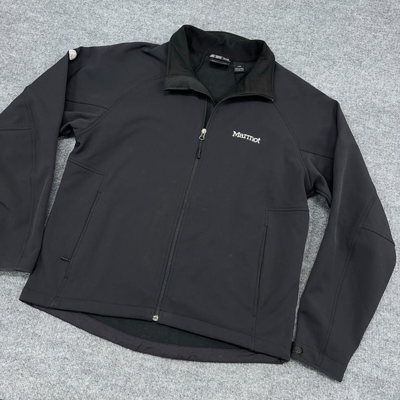 Marmot Jacket Mens L Black Full Zip Softshell Fleece Lined Outdoor Logo - Picture 1 of 10